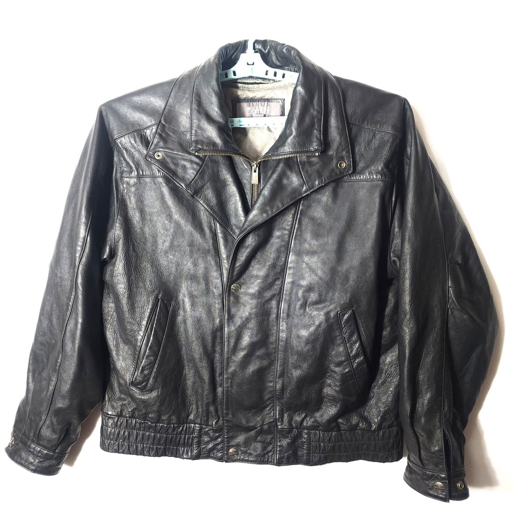 WILSONS Leather Jacket, Black, Motorcycle Bomber, Removable Lining Men's Sz LT